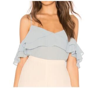 NWT Line + Dot Blue Gemma Cold Shoulder Ruffle Top (XS)